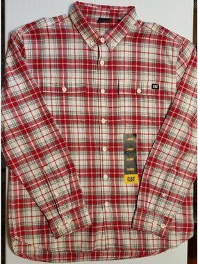CAT Flannel Long Sleeve Button Down Red Plaid Work Outdoor Camp Shirt Men L New
